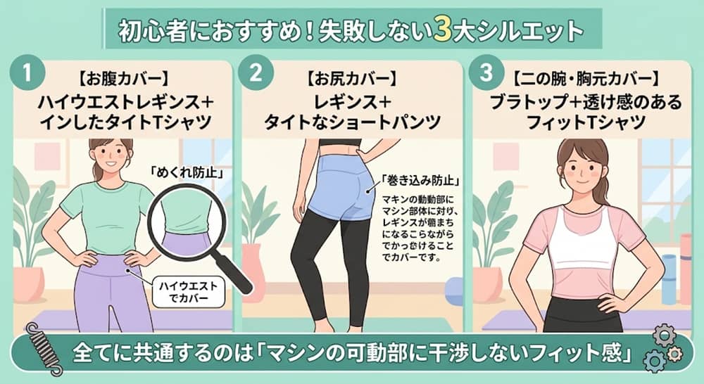 マシンピラティス初心者の体型カバーコーディネート3選